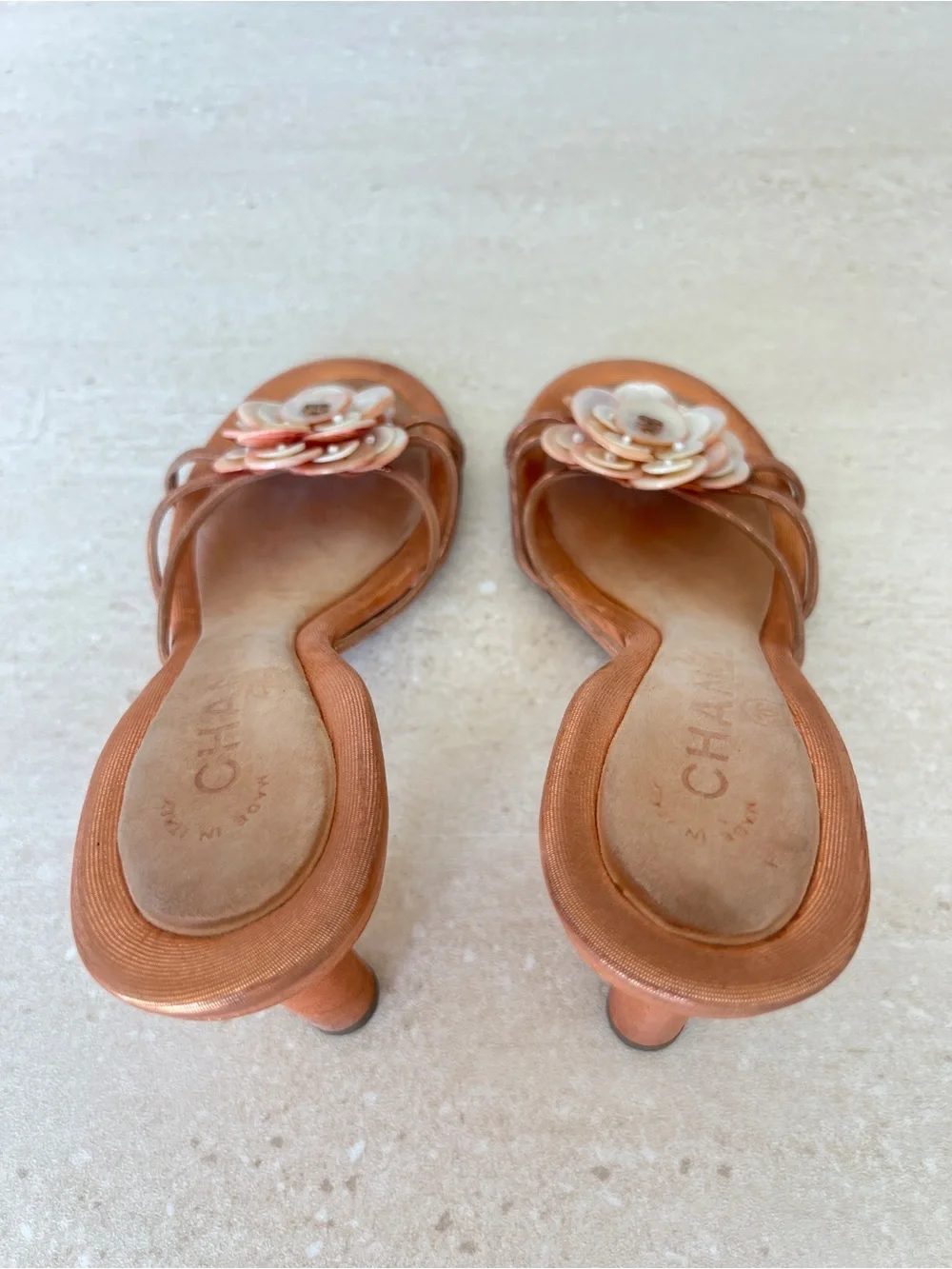 CHANEL Vintage Camellia Shell Sandals